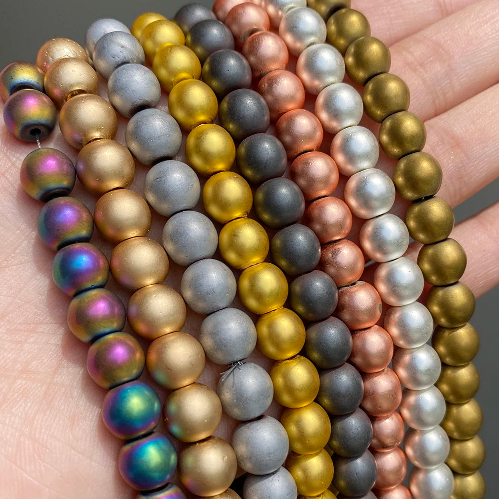 Stone Beads Matte Hematite Rose Gold color Round Mineral Bracelet Craft Beads