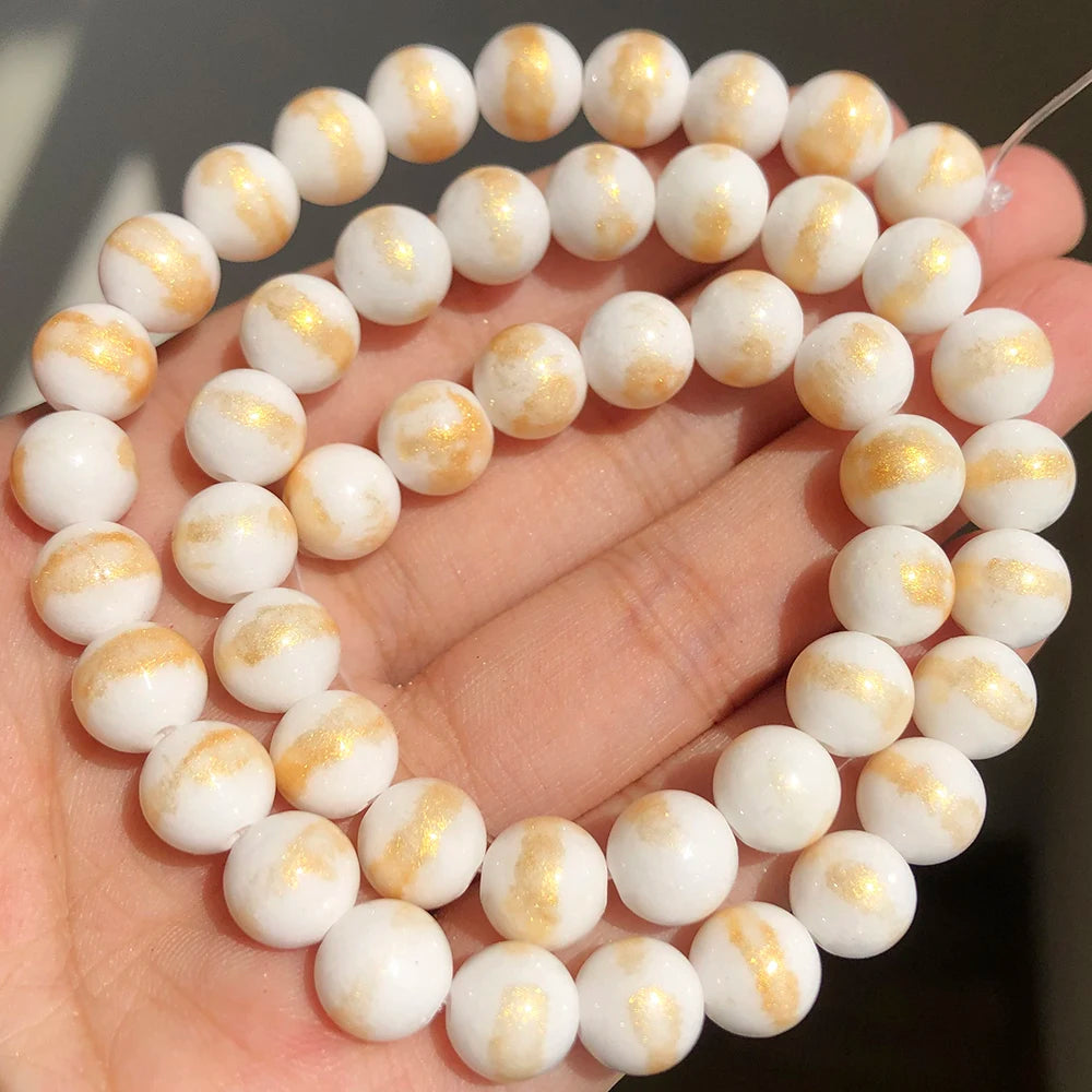 Stone Beads White Howlite-Style Gold-Tone Details for DIY Jewelry Making