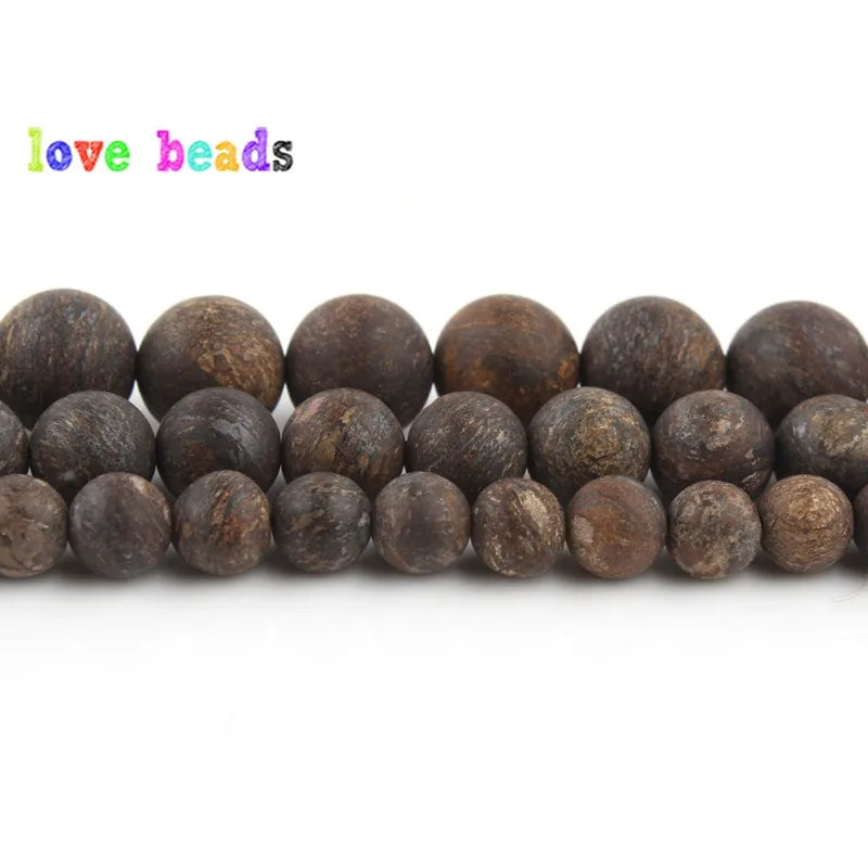 Stone Beads Matte Round Bronze Brown Mineral Styles for DIY Jewelry Making