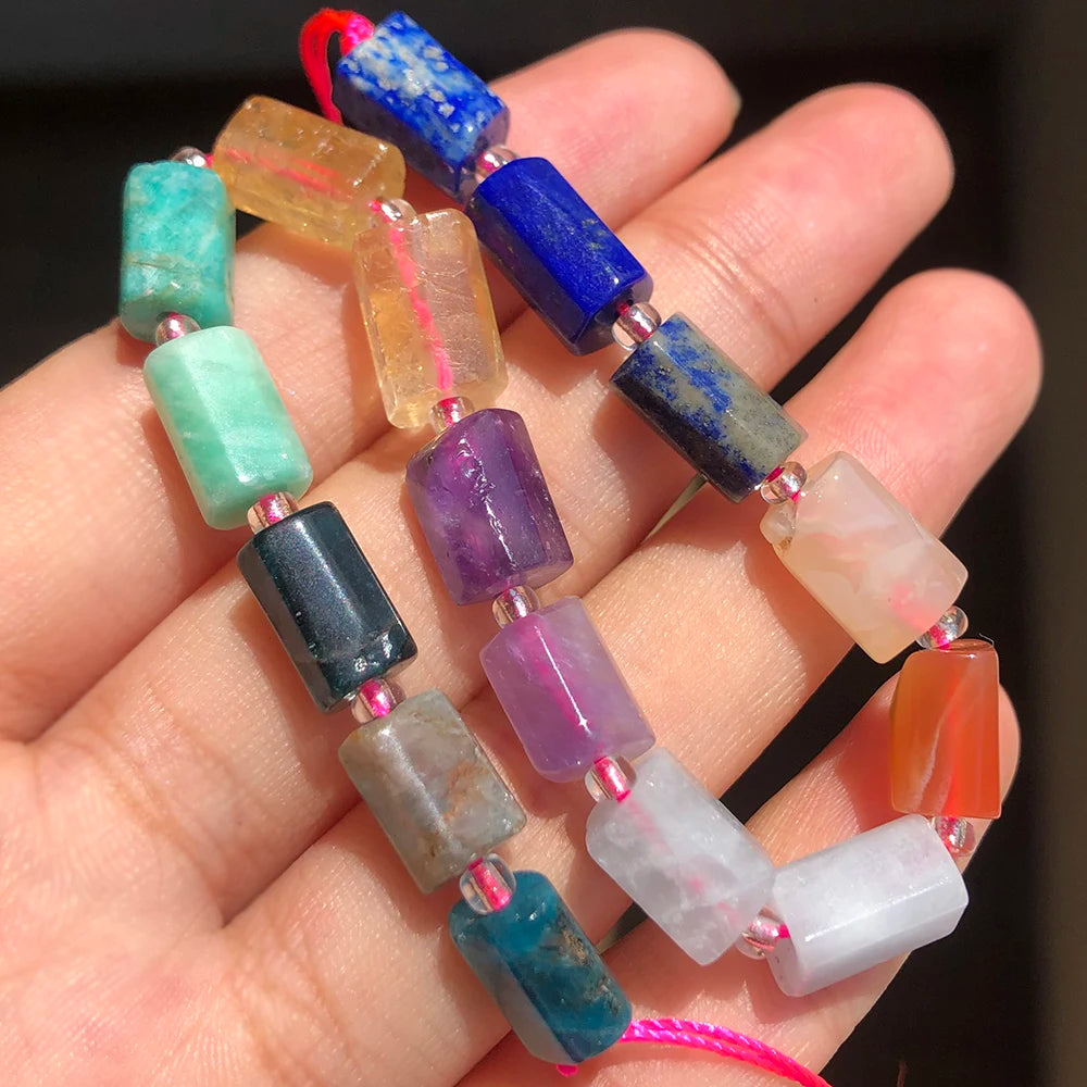 Stone Beads Cylinder Emerald Agate Apatite Styles for DIY Jewelry Making