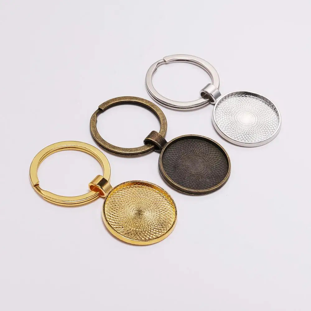 Keyrings Round Gold Color Pendant Bezel Blanks DIY Jewelry Making Craft Supplies