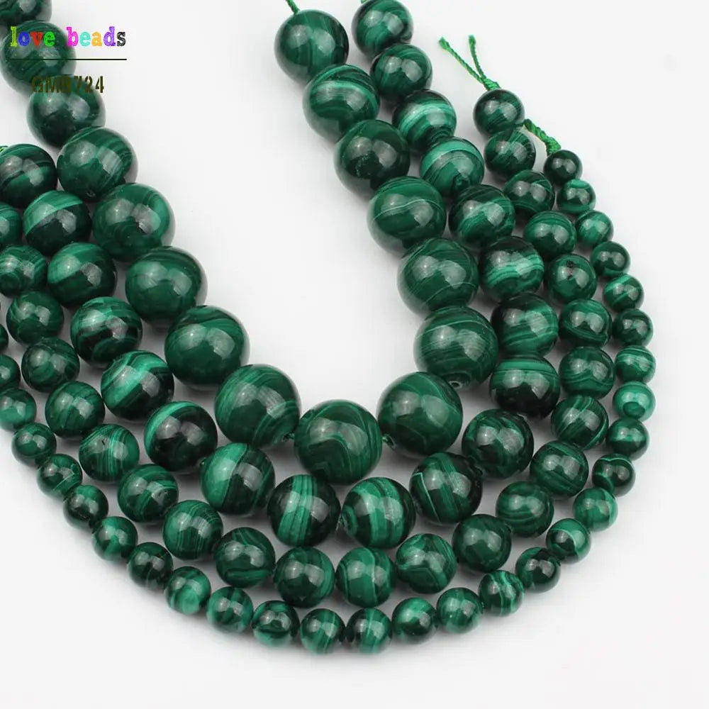 Stone Beads Round Green Malachite-Style for DIY Jewelry Making Bracelet Supplies