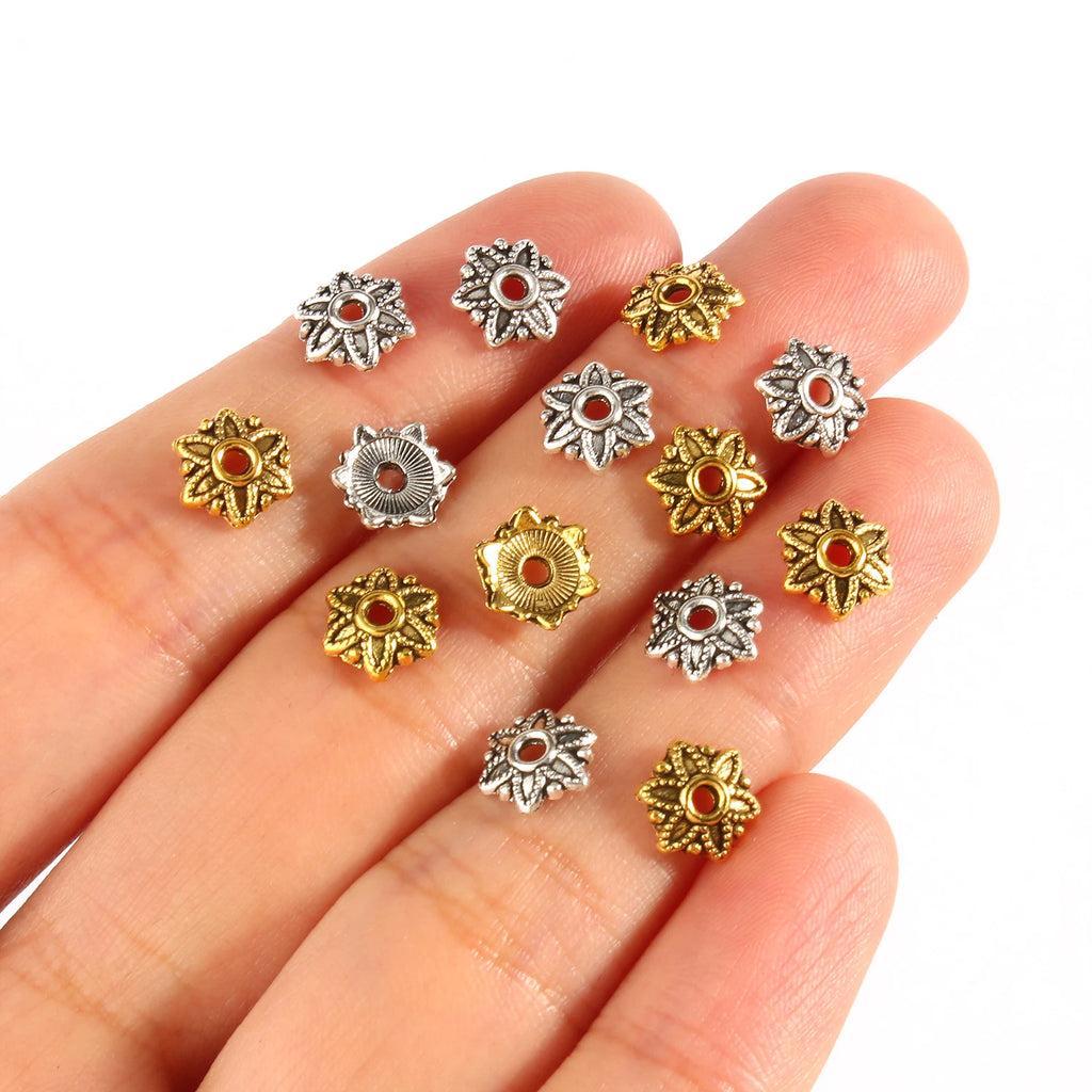 Bead Caps Flower Antique Gold Tibetan Silver Colors DIY Jewelry Making