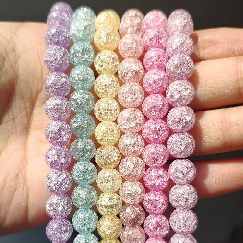Stone Beads Round Multicolor Cracked Quartz-Style for DIY Jewelry Making
