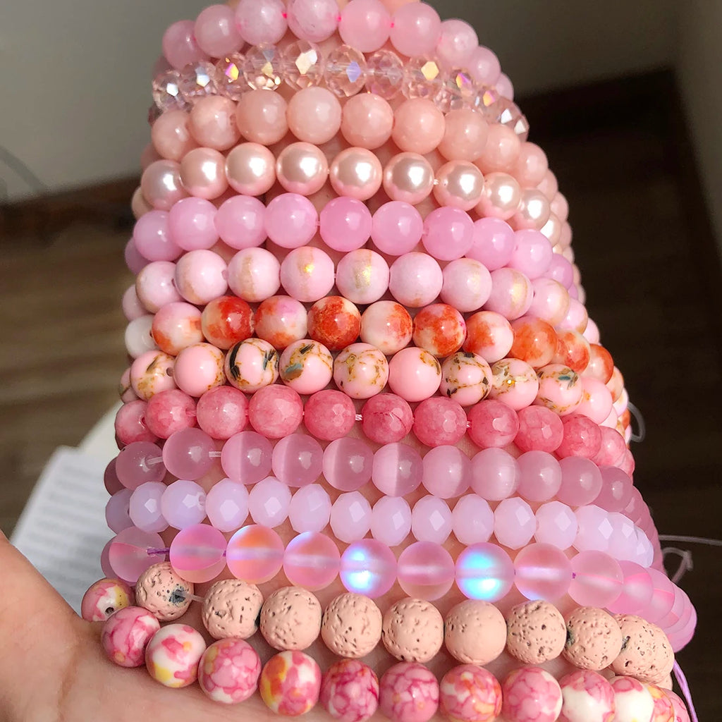 Beads Stones Rose Quartzs Pink Crystal Cat Eye Howlite-Style Jades-Style