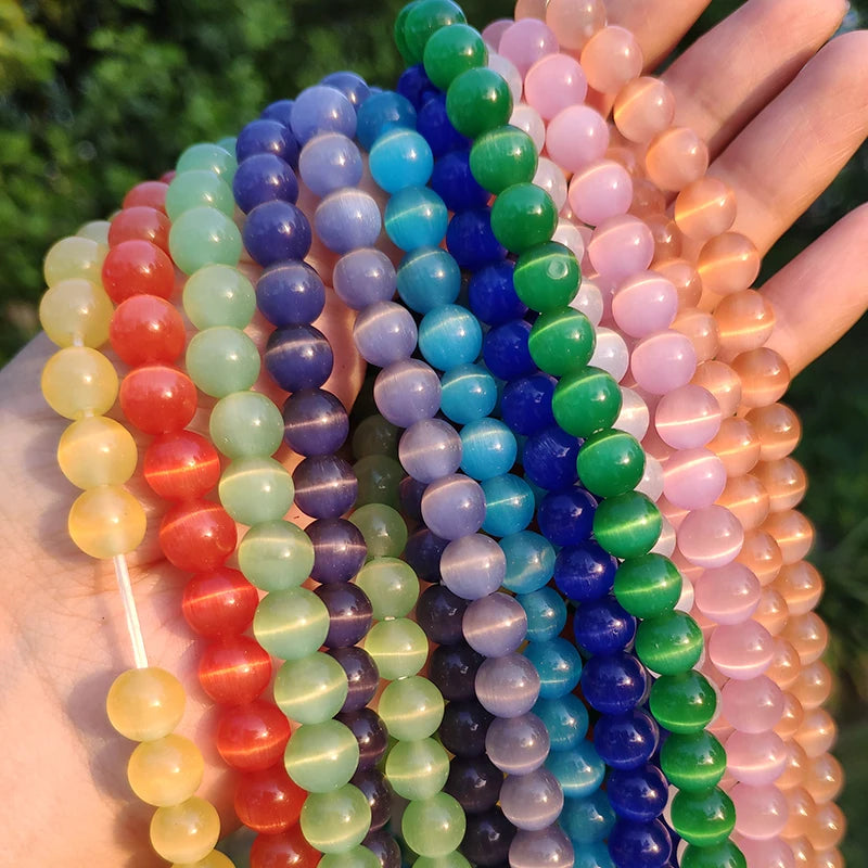 Glass Beads Round Cat Eye Opal-Style Mixed Colors for DIY Jewelry Making