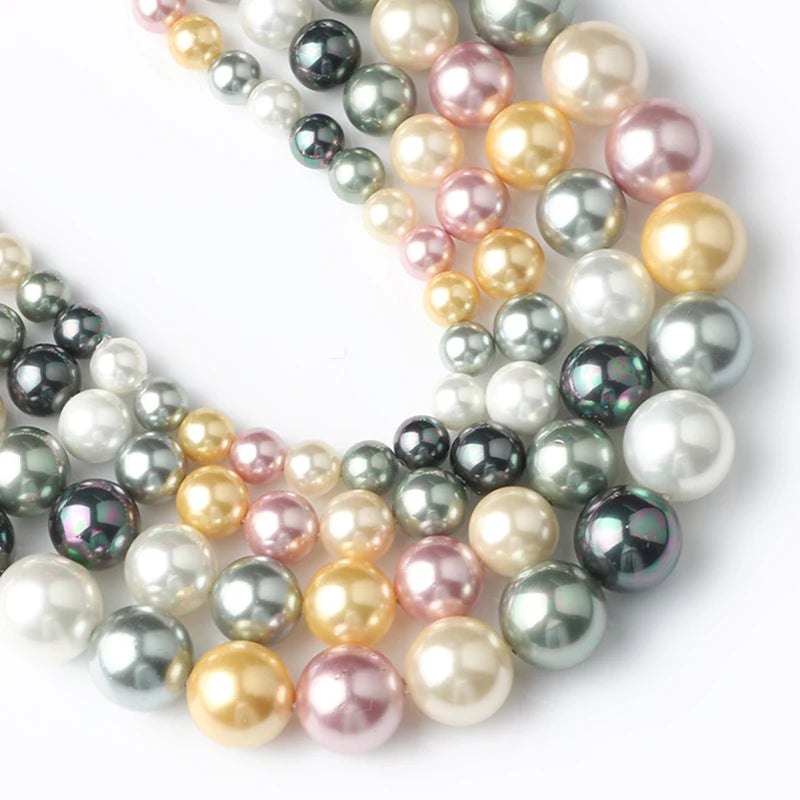 Shell Beads Round Pearl-Style Assorted Colors for DIY Jewelry Making Craft Beads