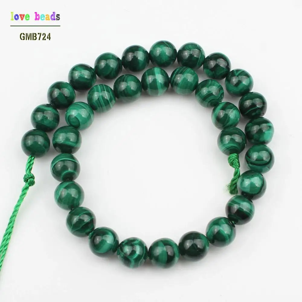 Stone Beads Round Green Malachite-Style for DIY Jewelry Making Bracelet Supplies