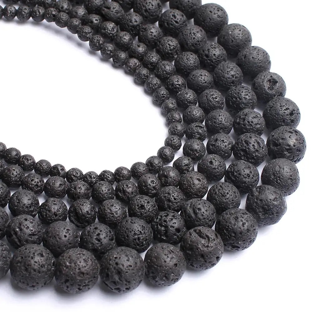 Stone Beads Round Black Lava Volcanic-Style for DIY Jewelry Making Craft Beads