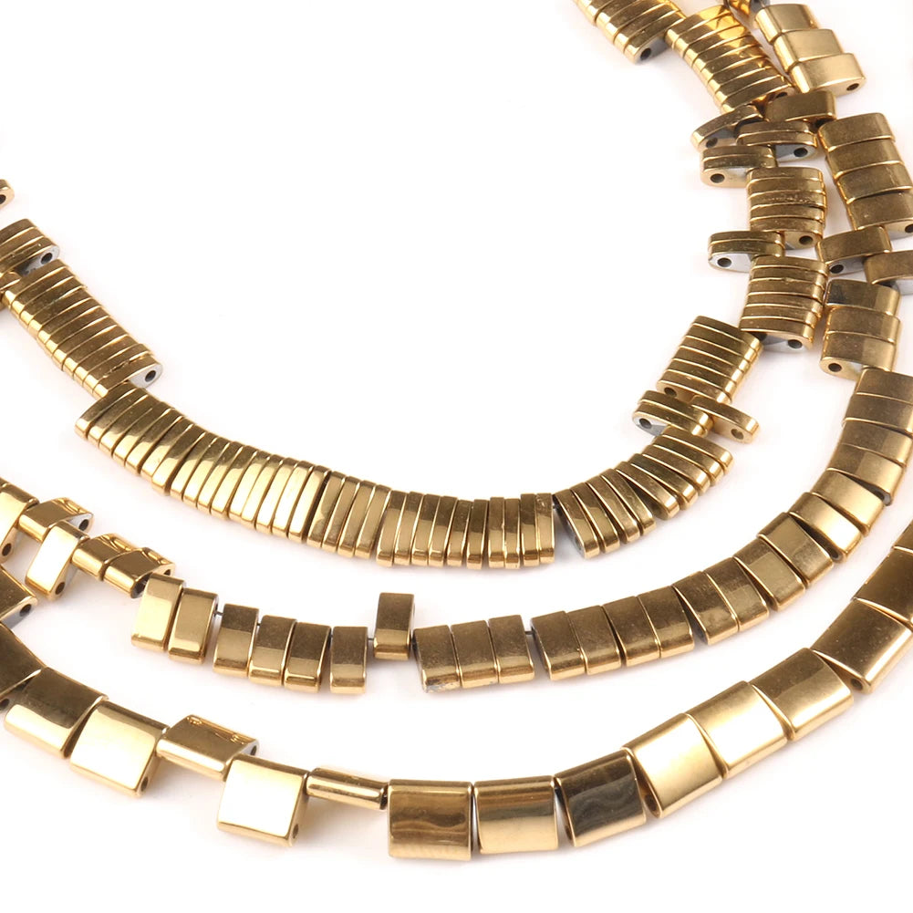 Stone Beads Gold-Tone Hematite-Style Round Cube for DIY Jewelry Making