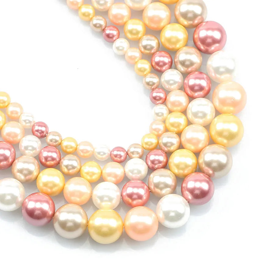 Shell Beads Round Pearl-Style Assorted Colors for DIY Jewelry Making Craft Beads