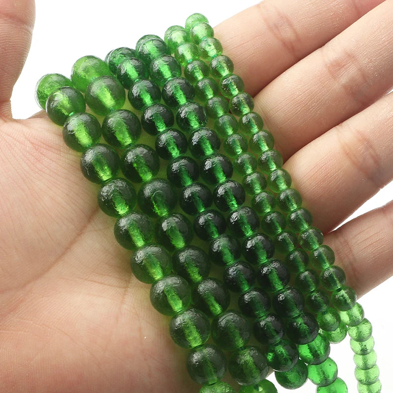 Glass Beads Matte Green Moldavite-Style Round for DIY Jewelry Making Craft Beads