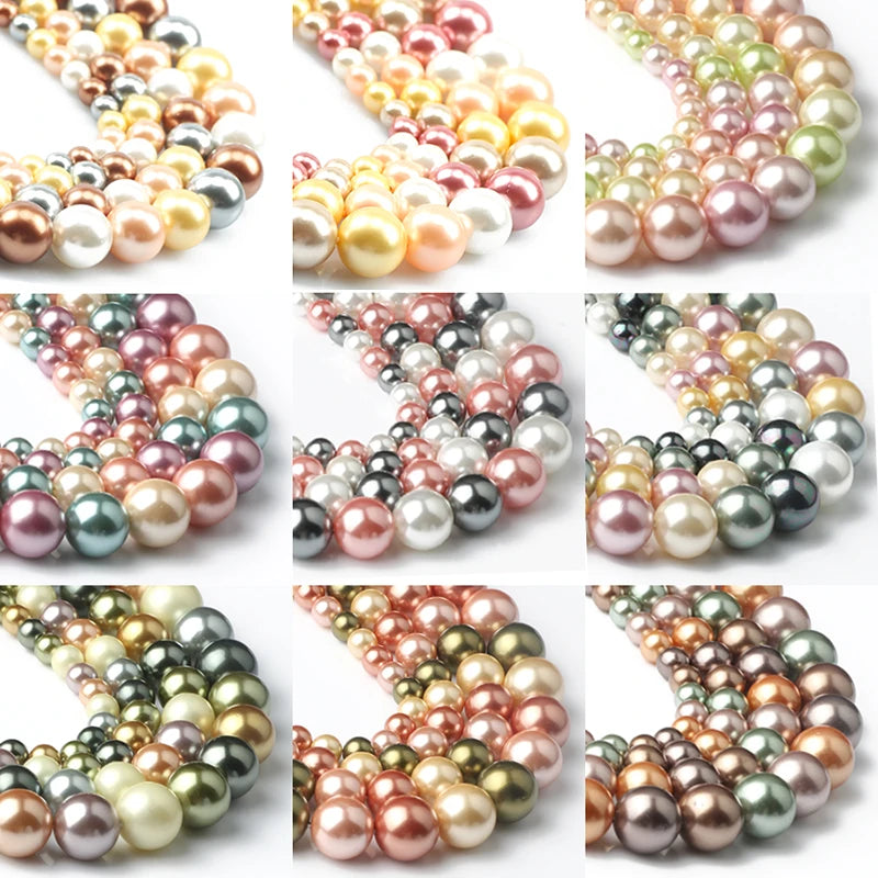 Shell Beads Round Pearl-Style Assorted Colors for DIY Jewelry Making Craft Beads
