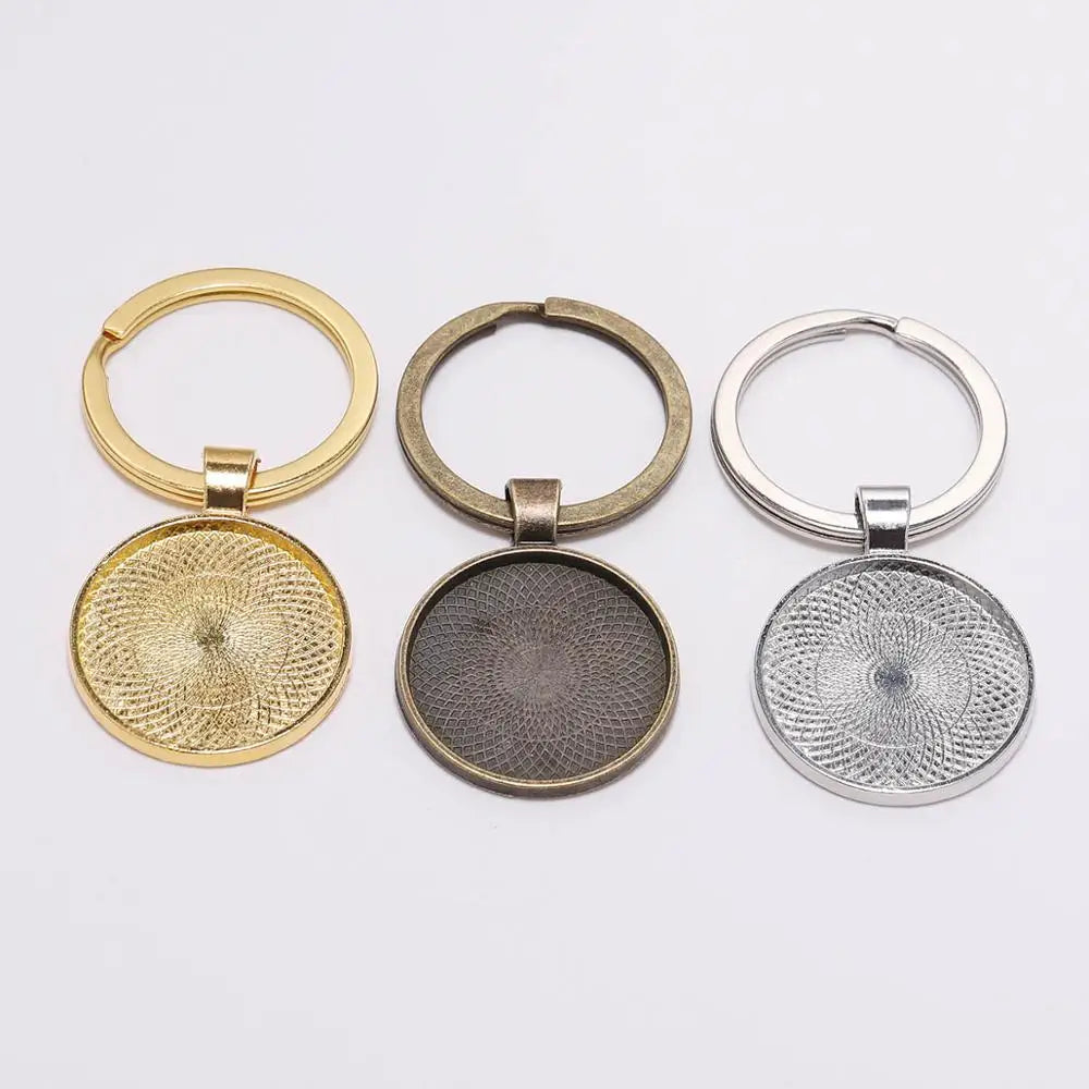 Keyrings Round Gold Color Pendant Bezel Blanks DIY Jewelry Making Craft Supplies