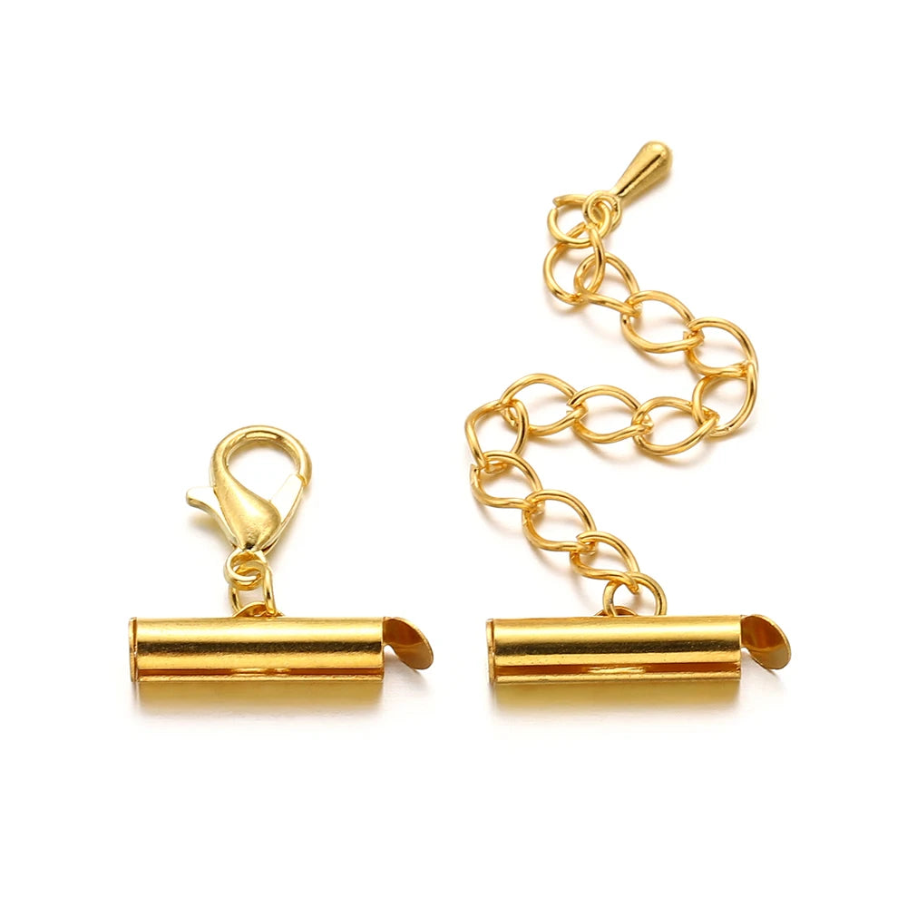 Cord End Clasps Slide-On Crimp Tubes with Chains DIY Jewelry Making