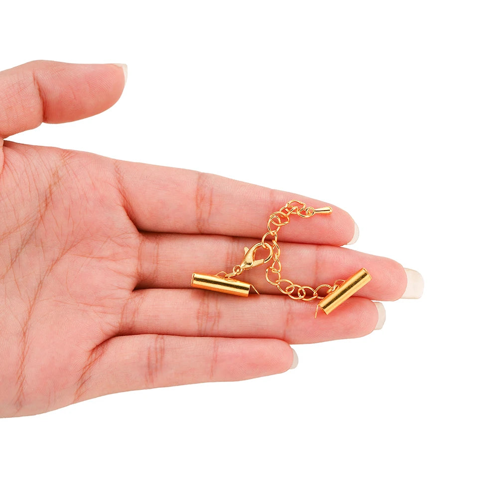Cord End Clasps Slide-On Crimp Tubes with Chains DIY Jewelry Making