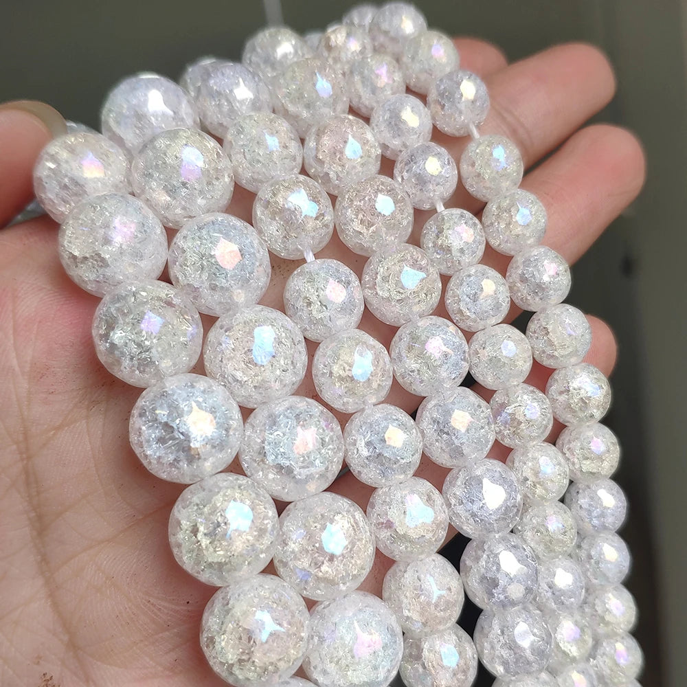 Stone Beads Round Multicolor Cracked Quartz-Style for DIY Jewelry Making