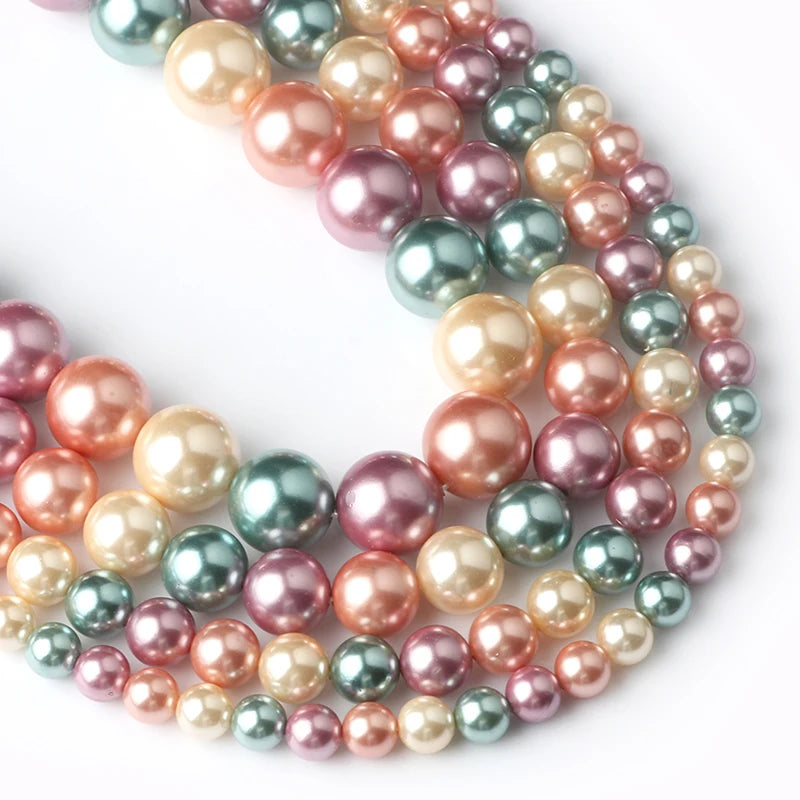 Shell Beads Round Pearl-Style Assorted Colors for DIY Jewelry Making Craft Beads