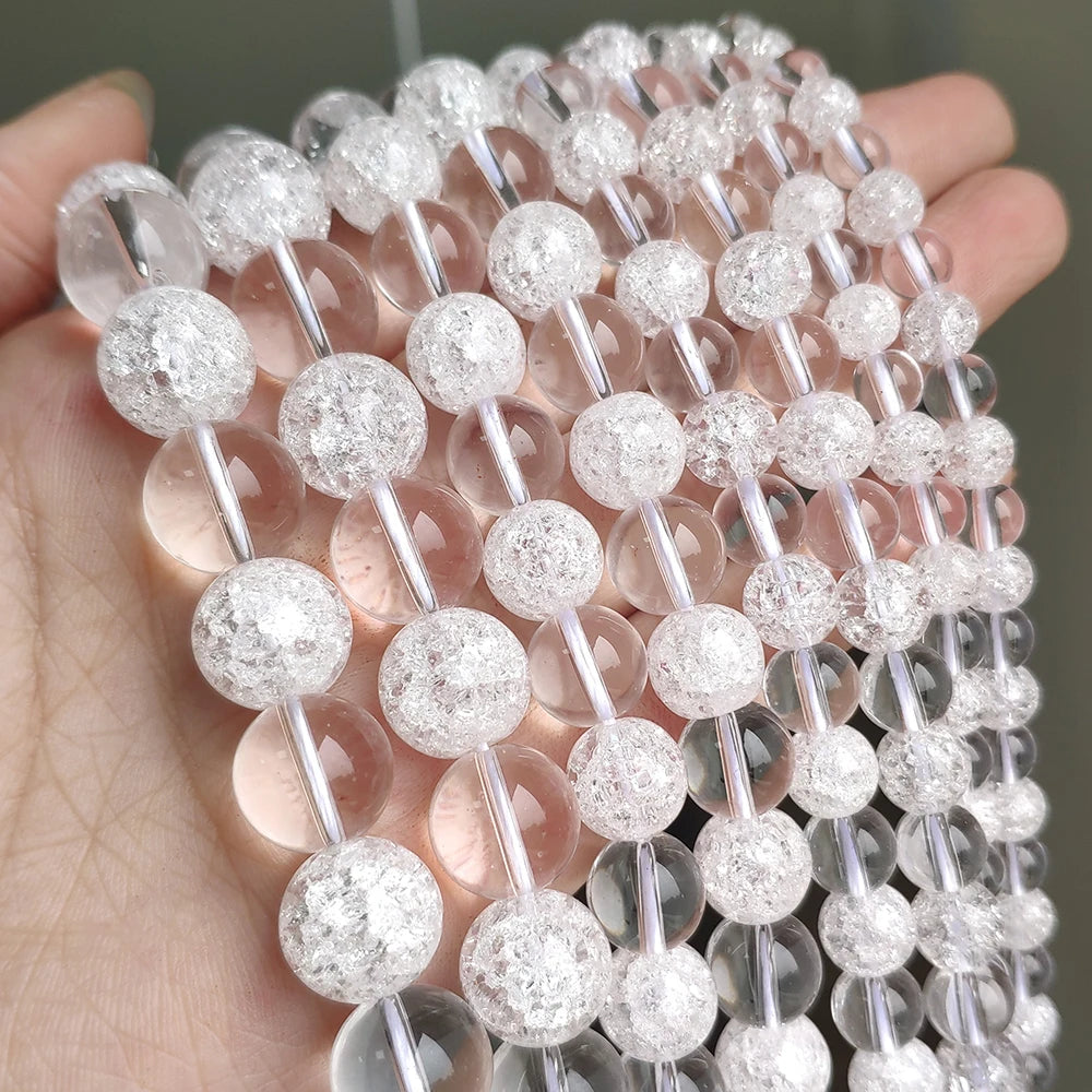Stone Beads Round Multicolor Cracked Quartz-Style for DIY Jewelry Making
