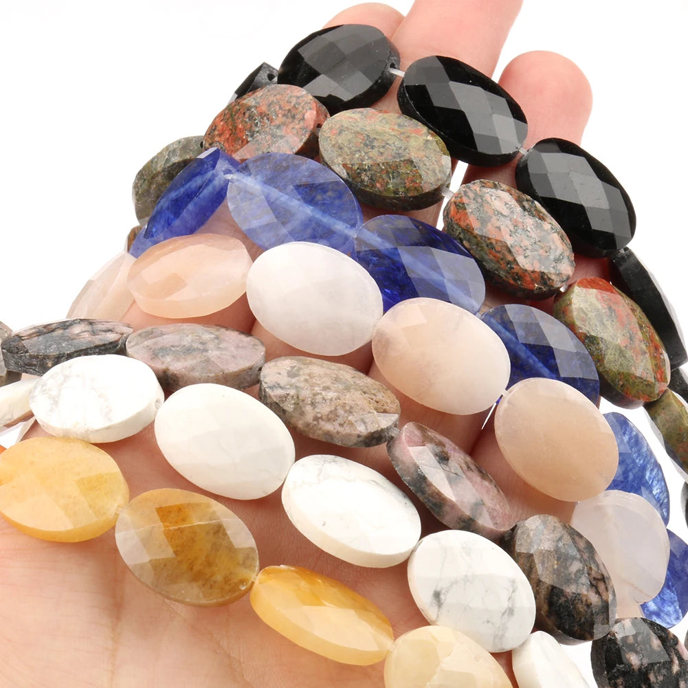 Stone Beads Faceted Oval Jade Agate Styles for DIY Jewelry Making Craft Beads