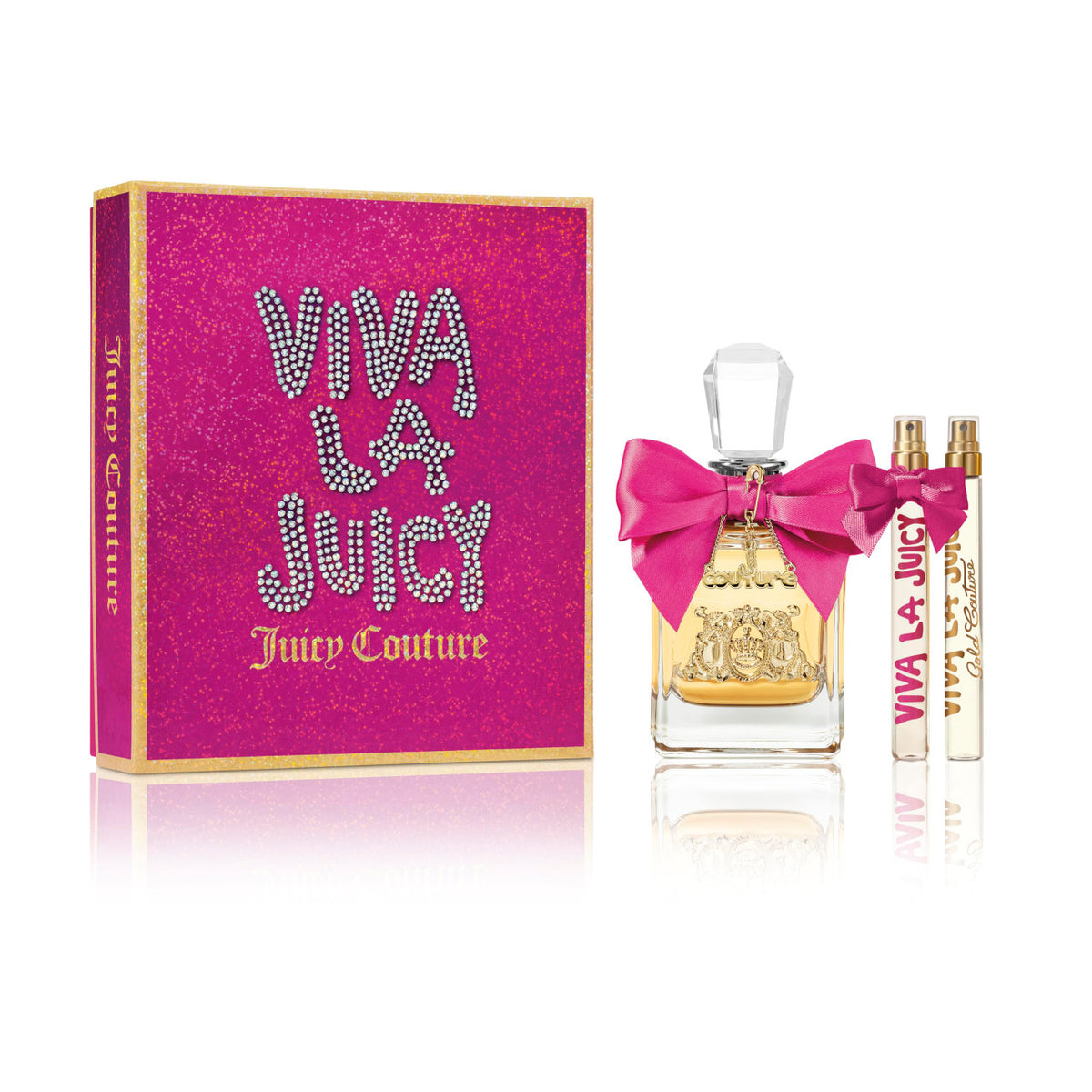 Viva La Juicy 3 Pcs Set For Women: 3.4 Eau De Parfum Spray + 0.33 Eau De Parfum Spray + Gold Couture 0.33 Eau De Parfum Spray
