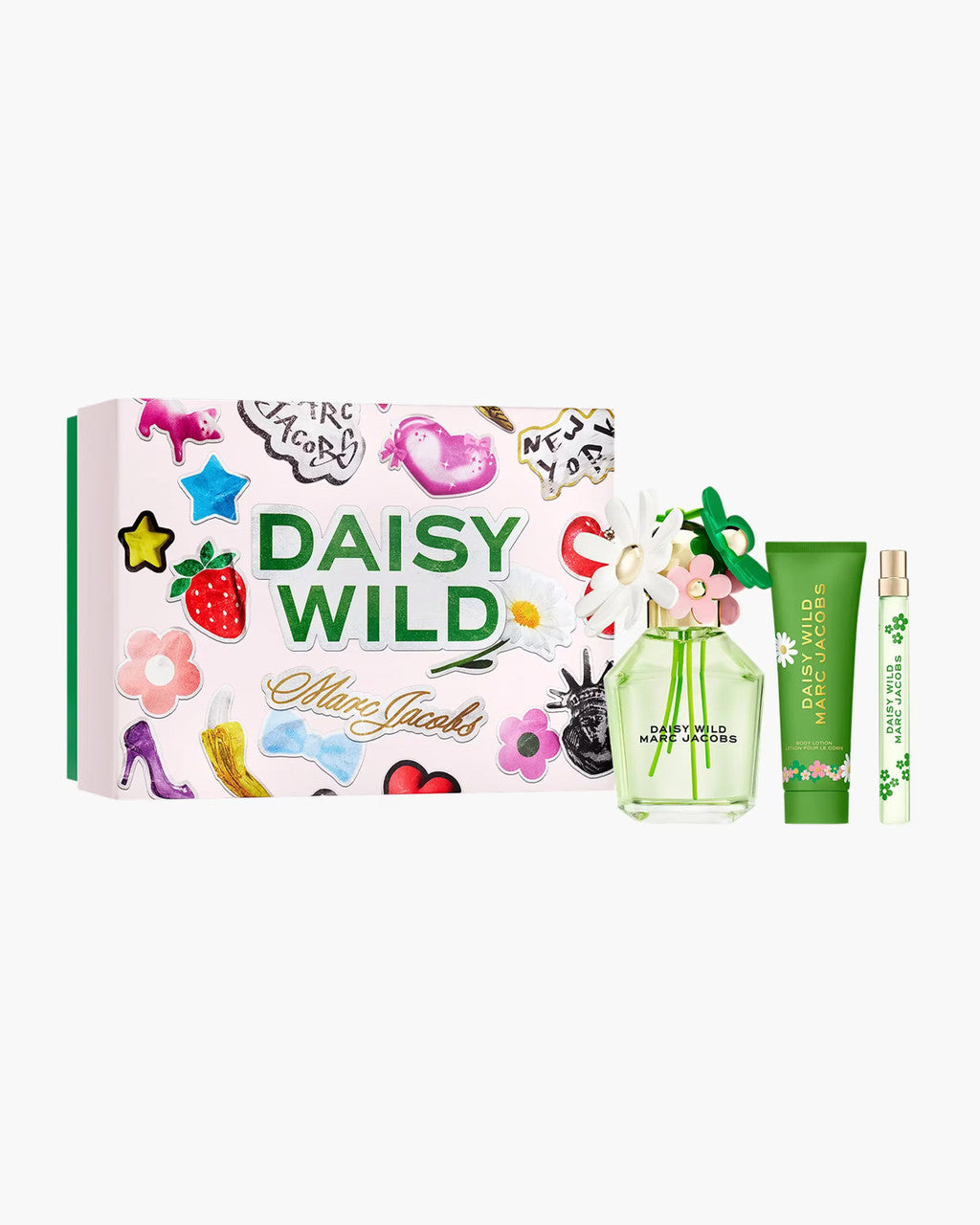 Marc Jacobs Daisy Wild 3 Pcs Set For Women: 3.3 Eau De Parfum Spray + 2.5 Body Lotion + 0.33 Eau De Parfum Spray
