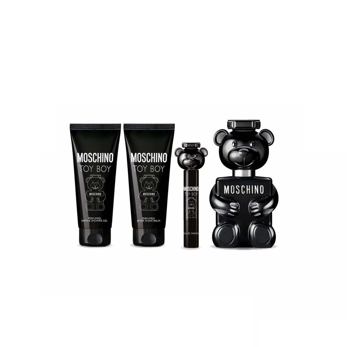 Moschino Toy Boy 2 4 Pcs Set: 3.4 Eau De Parfum Spray + 0.34 Eau De Parfum Spray + 3.4 After Shave Balm + 3.4 Bath & Shower Gel