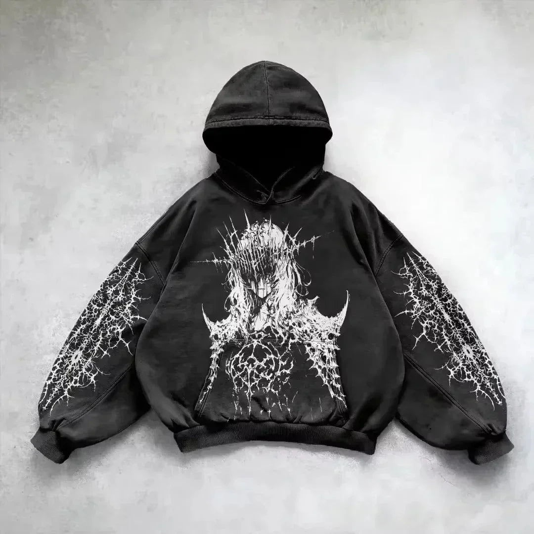 Hoodie Men's Gothic Graphic Print Oversized Pullover Y2K Grunge 10 Designs