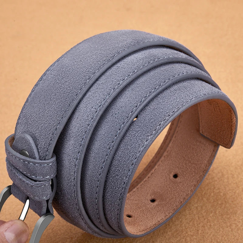 Men's Suede Leather Belt Silver Pin Buckle Vintage Style for Jeans & Chinos