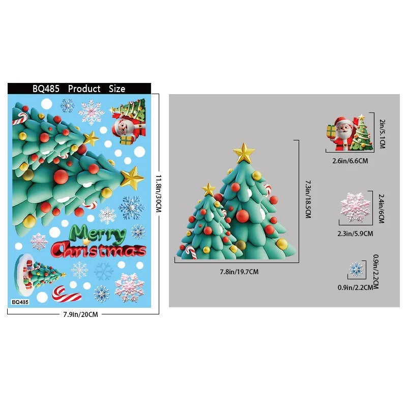 Christmas Window Stickers Gingerbread Man Santa Claus Snowman Snowflake Xmas Stickers Navidad Ornaments Merry Christmas Decor