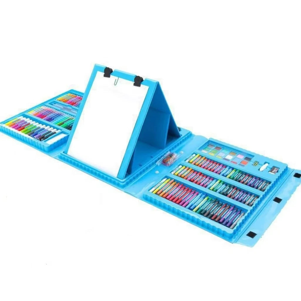 208-Piece Art Kit with Trifold Easel — Pastels, Crayons, Pencils & Watercolors