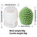 Candle mold and a green candle with measurements and weight details.