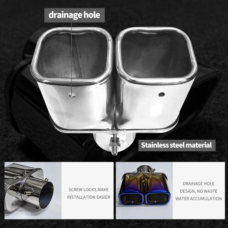 Stainless Steel Square Double Outlet Exhaust Tail Pipe Tip | 6.5cm