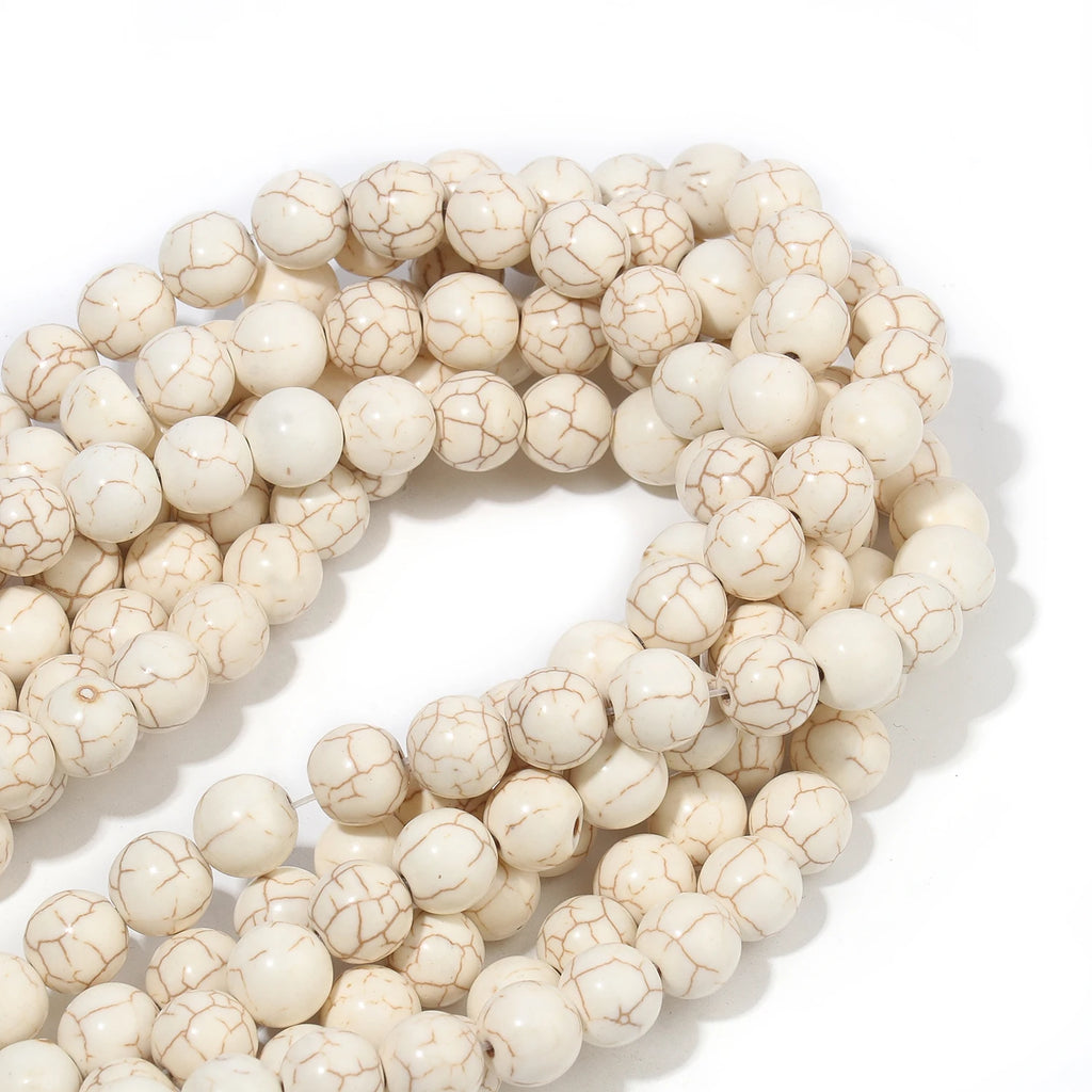 Stone Beads White Turquoise-Style Howlite-Style Round Bracelet Necklace