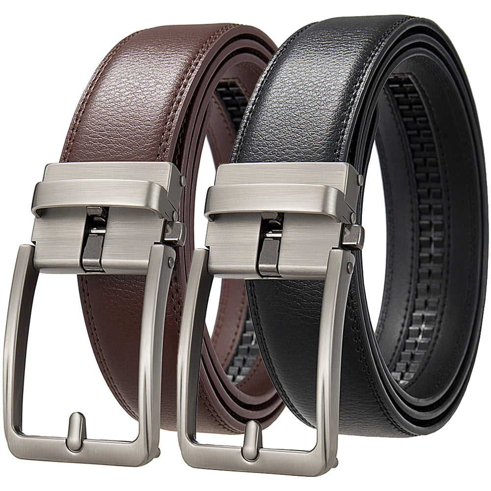 Men's Leather Belt Automatic Buckle Genuine Cowhide for Jeans, Dress, Golf