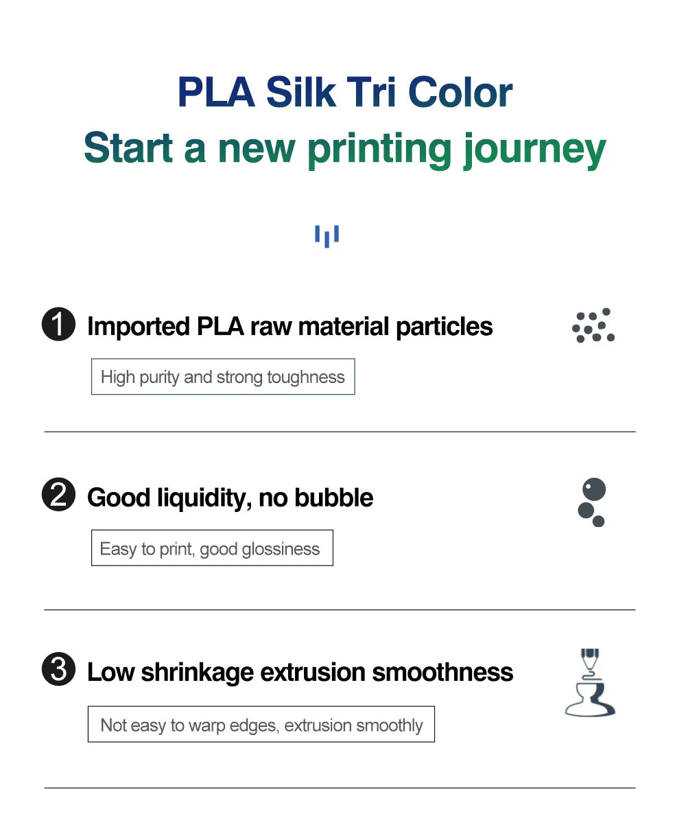 KINGROON Silk Tri-color PLA Filament 3D Printer 1.75mm 1KG/roll  Silk PLA Filament Plastic Material 3D Printing Special Color