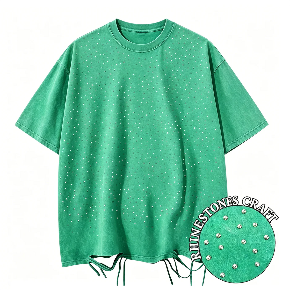 T-Shirt Unisex Rhinestone Acid Wash 100% Cotton Retro Punk Loose Hip Hop Tee