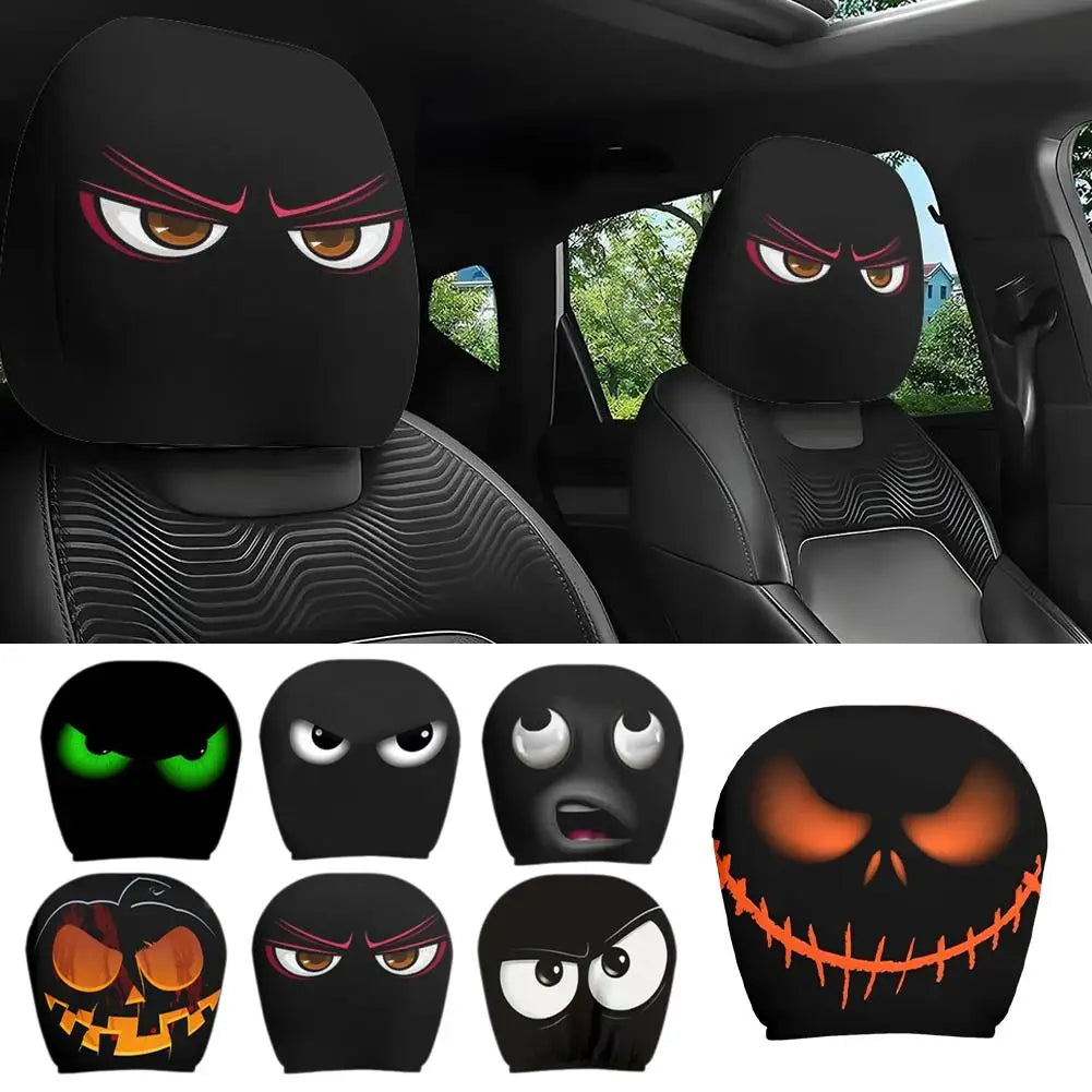 2X Funny Car Headrest Covers, Cartoon Eyes Car Seat Head Rest Protector Auto Front Seat Rest Decoration