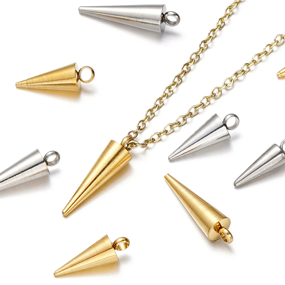 Metal Beads Stainless Steel Cone Charms Retro Spike Pendants Bracelet Supplies