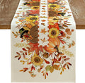 Thanksgiving Fall Turkey Pumpkin Floral Linen Table Runner for Autumn Kitchen Party Table Decor Decorations