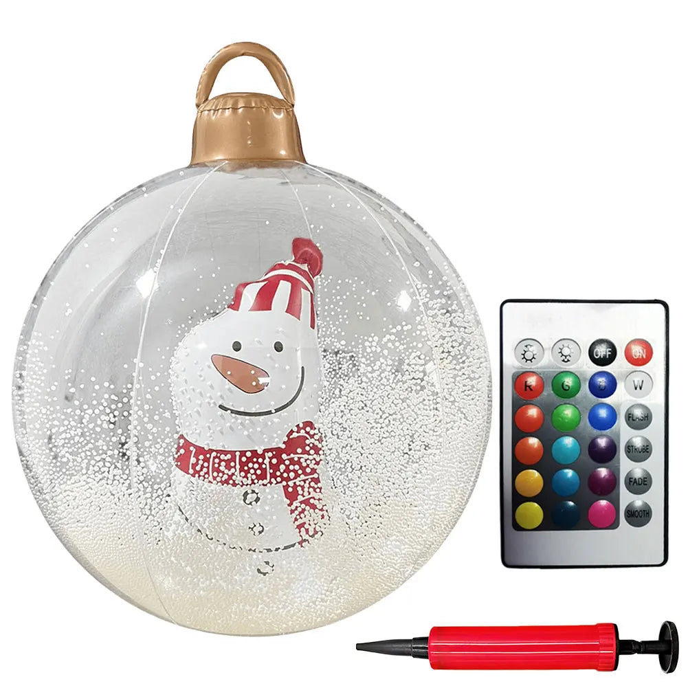 Inflatable Christmas Ball 23.62 in LED Remote & Pump Santa Snowman