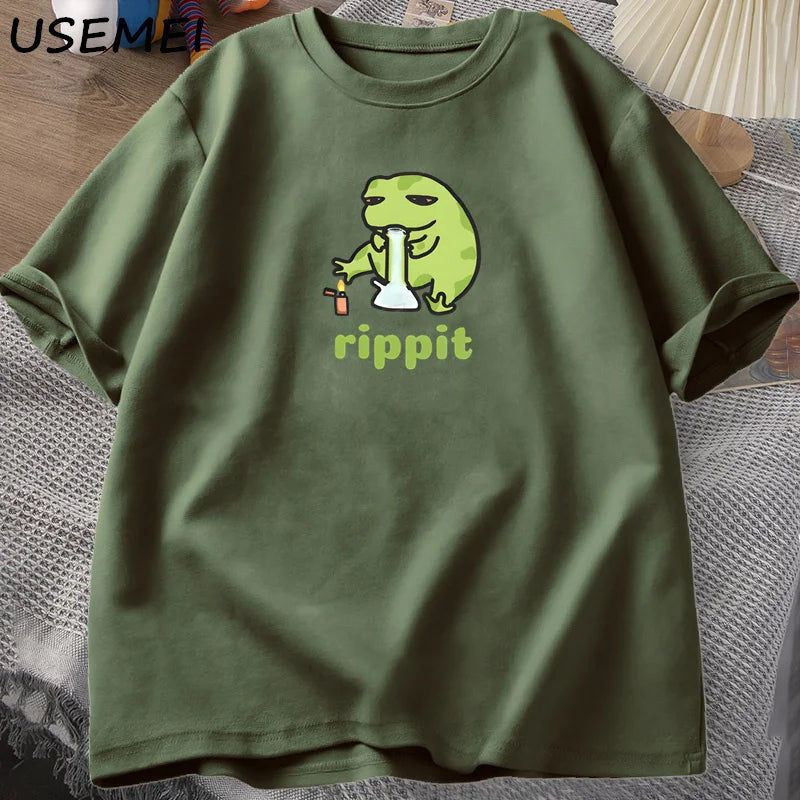T-Shirt Men's Funny Rippit Frog Graphic Cotton Short Sleeve Streetwear Tee