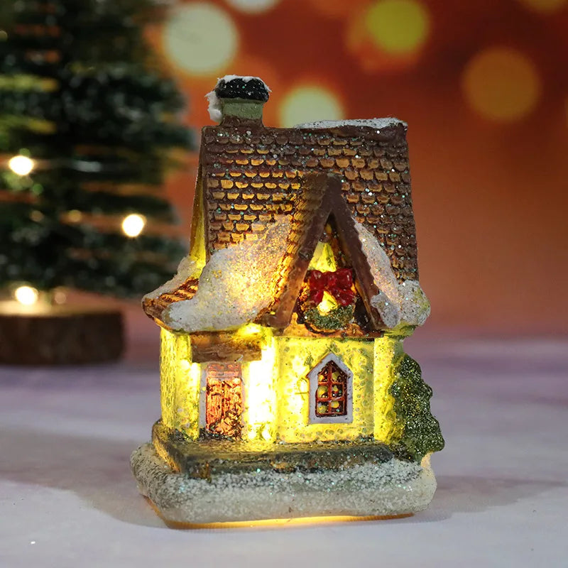 Christmas Village House LED Figurine Resin Snow Scene Holiday Decor