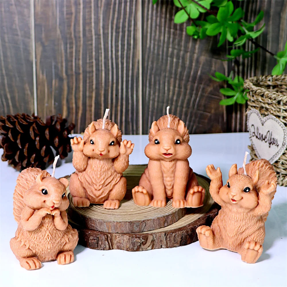Cute Squirrel Candle Silicone Mold 3D Pinecone Scented Plaster Mold DIY Chipmunk Animal Soap Epoxy Resin Crafts Making Mold