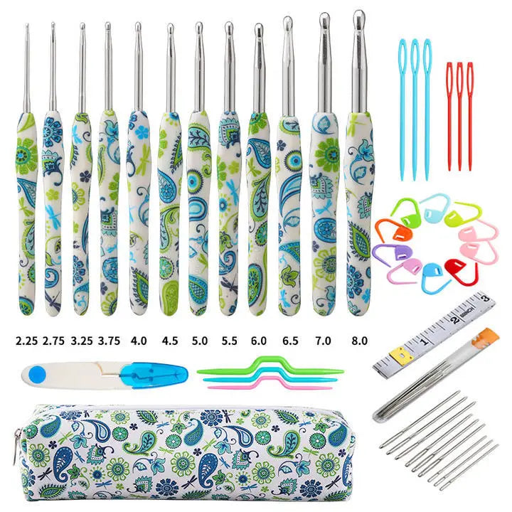 Crochet Hooks, Floral Print Soft Grips for Beginners & Handmade Yarn Crafts