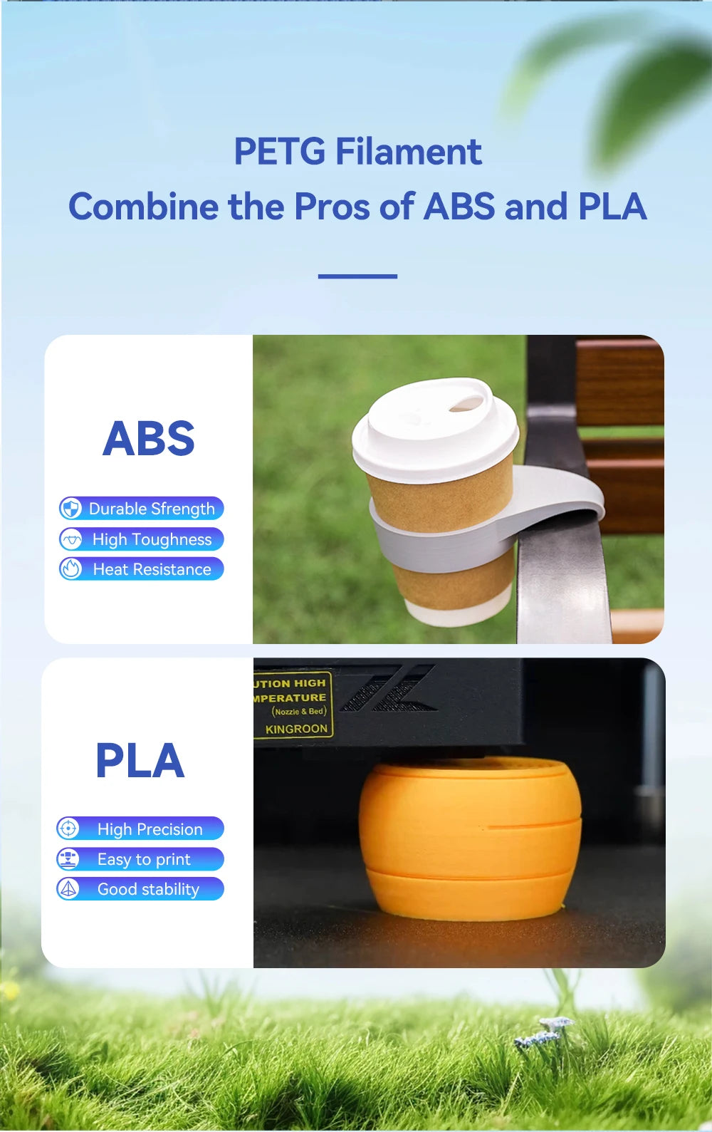 KINGROON 10KG 1.75mm PETG Filament Tangle-Free, High Quality 3D Printing Eco-friendly Plastic Consumables 22LBS, Vacuum Packaging 3D Printing
