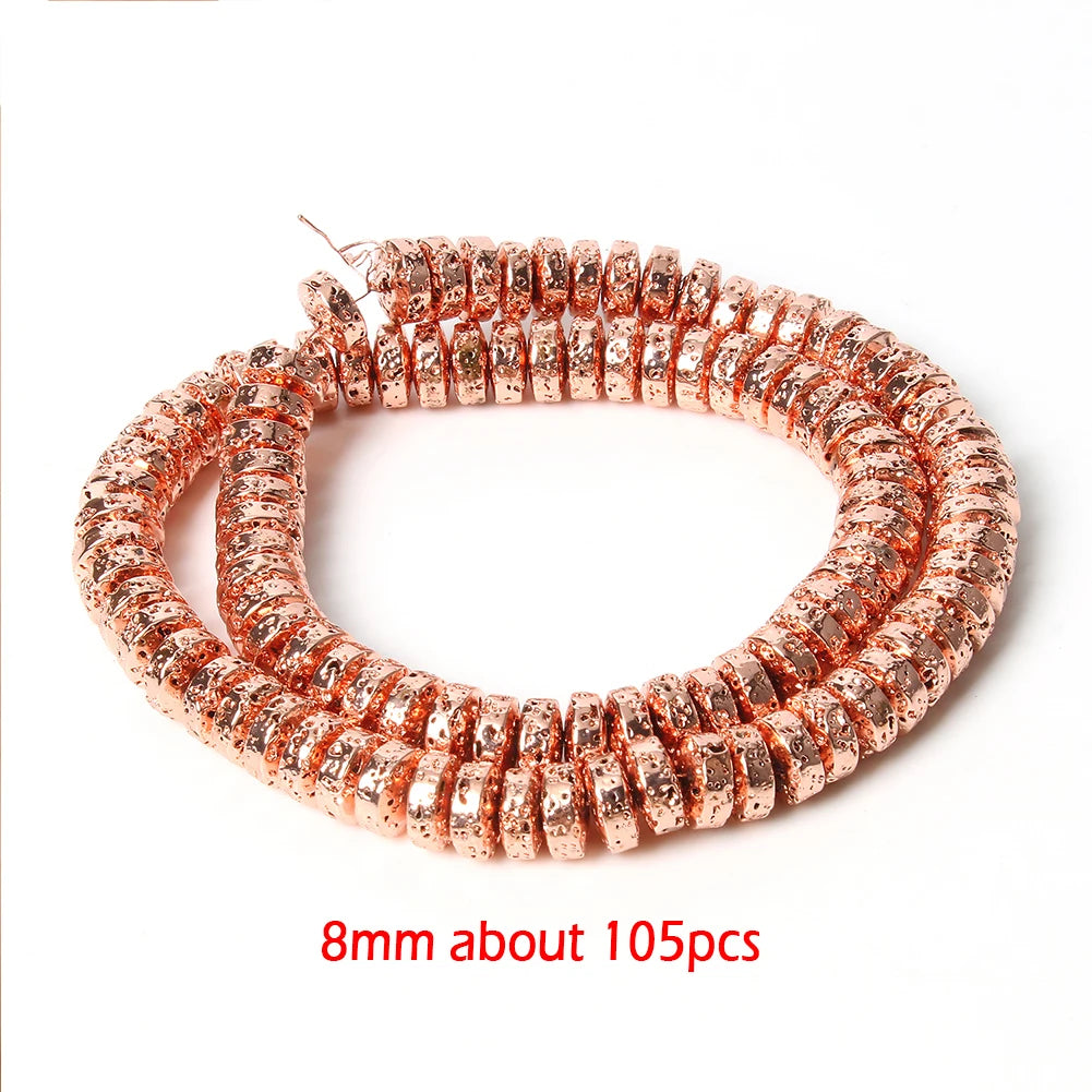 Stone Beads Black Gold Silver Color Volcanic Lava Rondelle Spacer Craft Beads