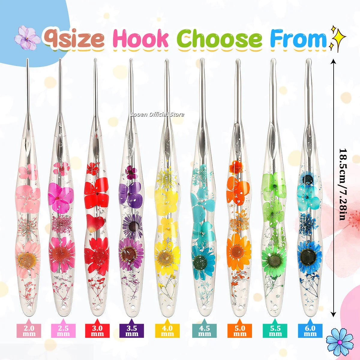 Crochet Hook, Gourd-Shaped Floral Resin Handle for Handmade Yarn Projects
