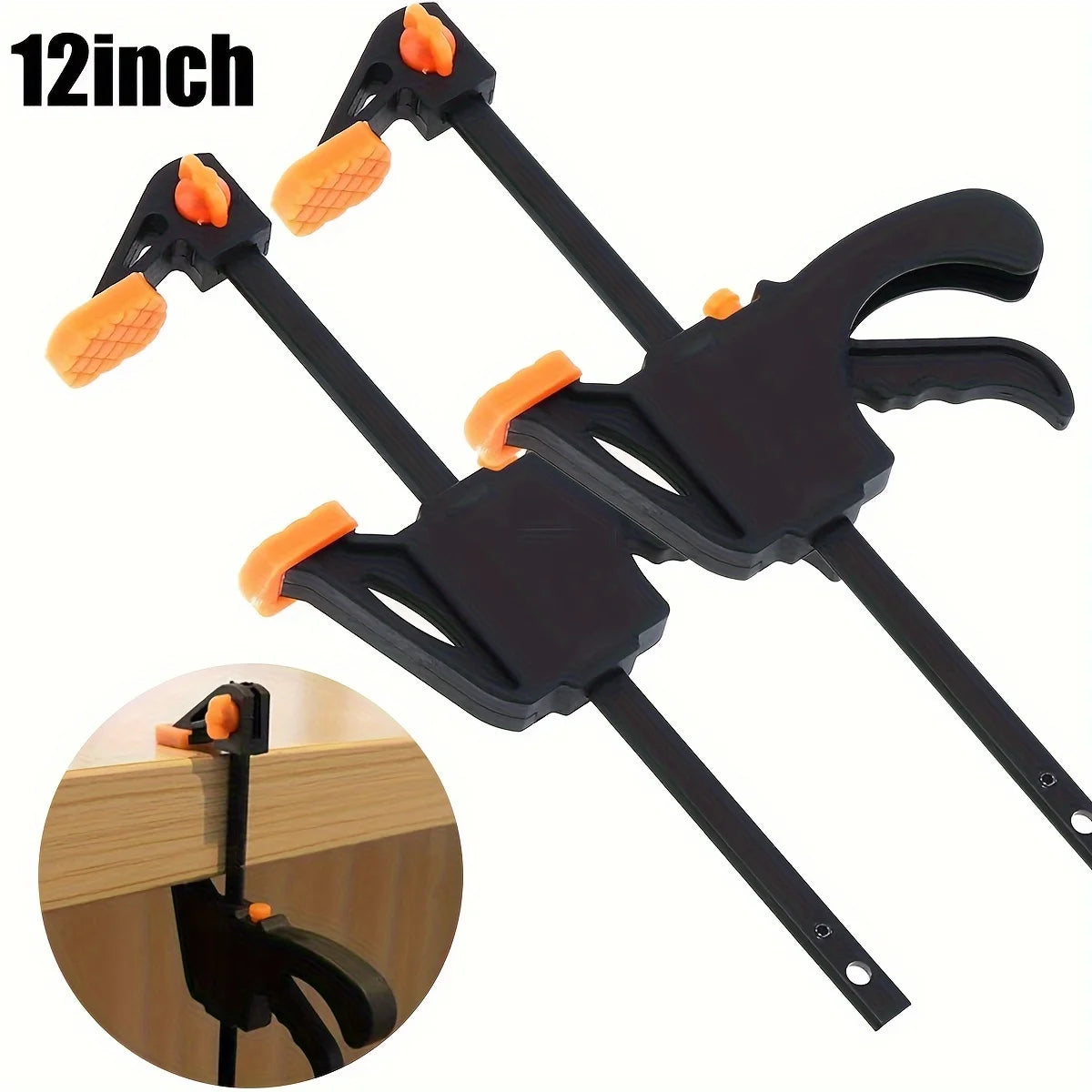 12-inch clamping tool with black and orange design on a white background