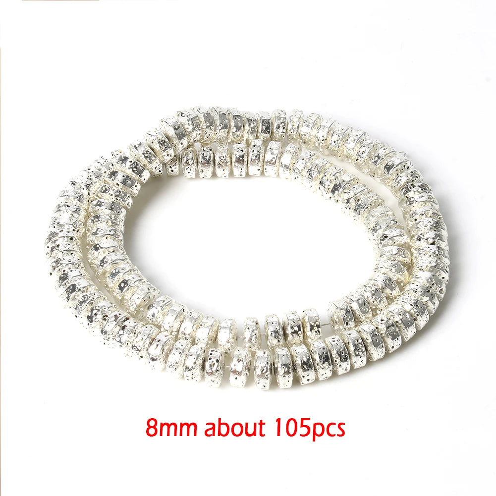 Stone Beads Black Gold Silver Color Volcanic Lava Rondelle Spacer Craft Beads
